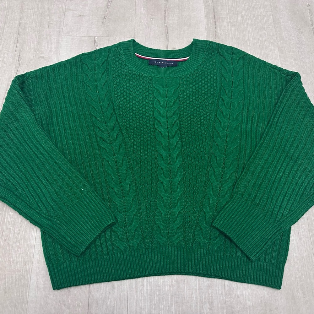 Tommy Hilfiger Green Cable Knit Sweater